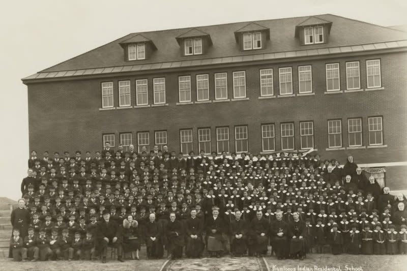 A photo released by the National Center for Truth and Reconciliation at the University of Manitoba reportedly shows a gathering at the Kamloops Indian Residential School in Kamloops, British Columbia, Canada in 1937. The school operated from 1890 through 1978 as a place to force youth from Indigenous tribes into giving up their language and culture. Photo courtesy of National Center for Truth and Reconciliation/EPA-EFE