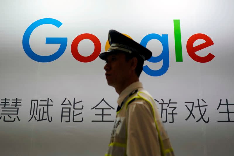 FILE PHOTO: A Google sign is seen during the China Digital Entertainment Expo and Conference (ChinaJoy) in Shanghai