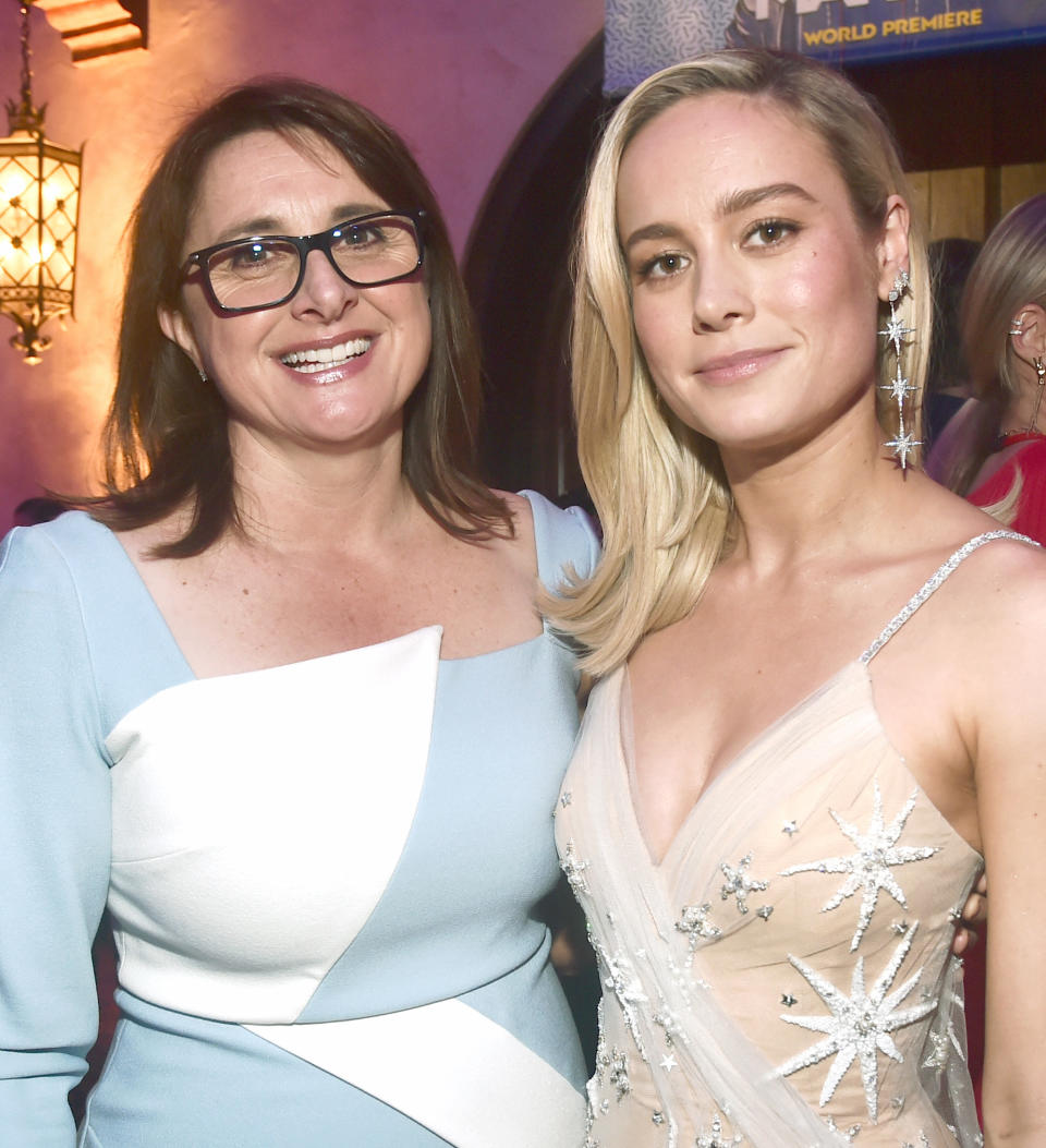 HOLLYWOOD, CA - MARCH 04:  (L-R) Executive Producer Victoria Alonso and Actor Brie Larson attend the Los Angeles World Premiere of Marvel Studios' "Captain Marvel" at Dolby Theatre on March 4, 2019 in Hollywood, California.  (Photo by Alberto E. Rodriguez/Getty Images for Disney)