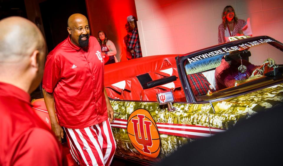 Indiana Head Coach Mike Woodson is introduced during Hoosier Hysteria for the basketball programs at Simon Skjodt Assembly Hall on Friday, Oct. 7, 2022.