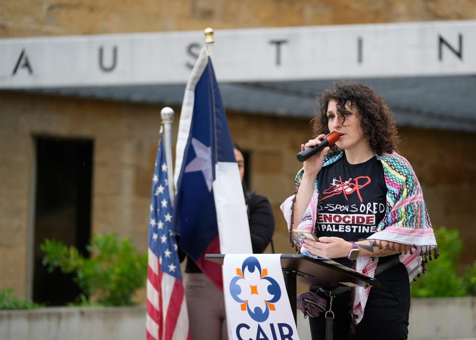 Hanna Barakat, a speaker from the Austin for Palestine Coalition, says state efforts against diversity, equity and inclusion have helped "fuel anti-Arab racism and Islamophobia."