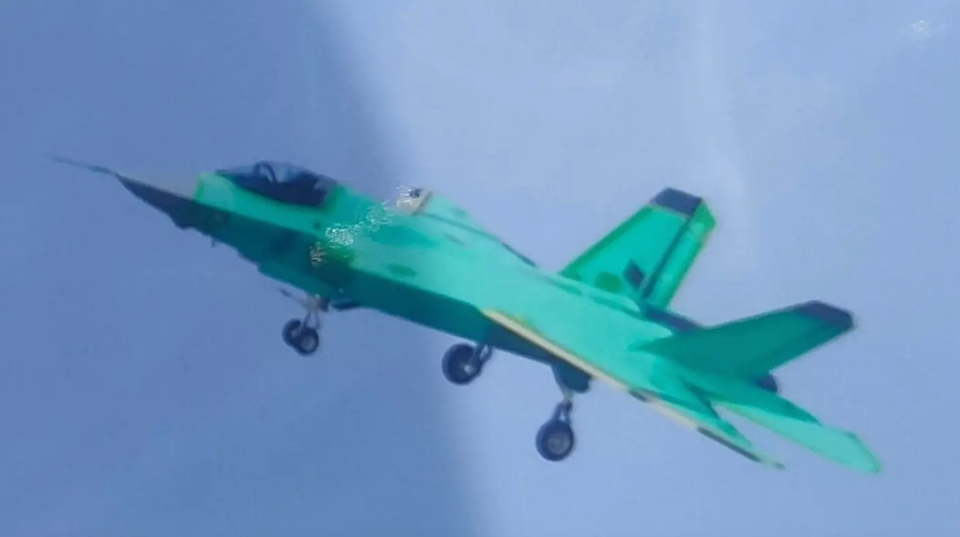 The navalized J-35 features a characteristic revised canopy configuration. <em>Chinese Internet</em>