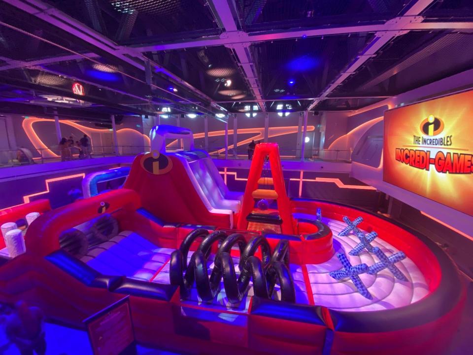 An "Incredibles"-themed obstacle course on the Disney Wish in 2022.