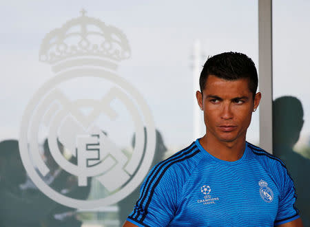 Football Soccer - Real Madrid Preview - Valdebebas, Madrid, Spain - 24/5/16. Real Madrid's Cristiano Ronaldo stands in front of reporters after a training session. REUTERS/Andrea Comas
