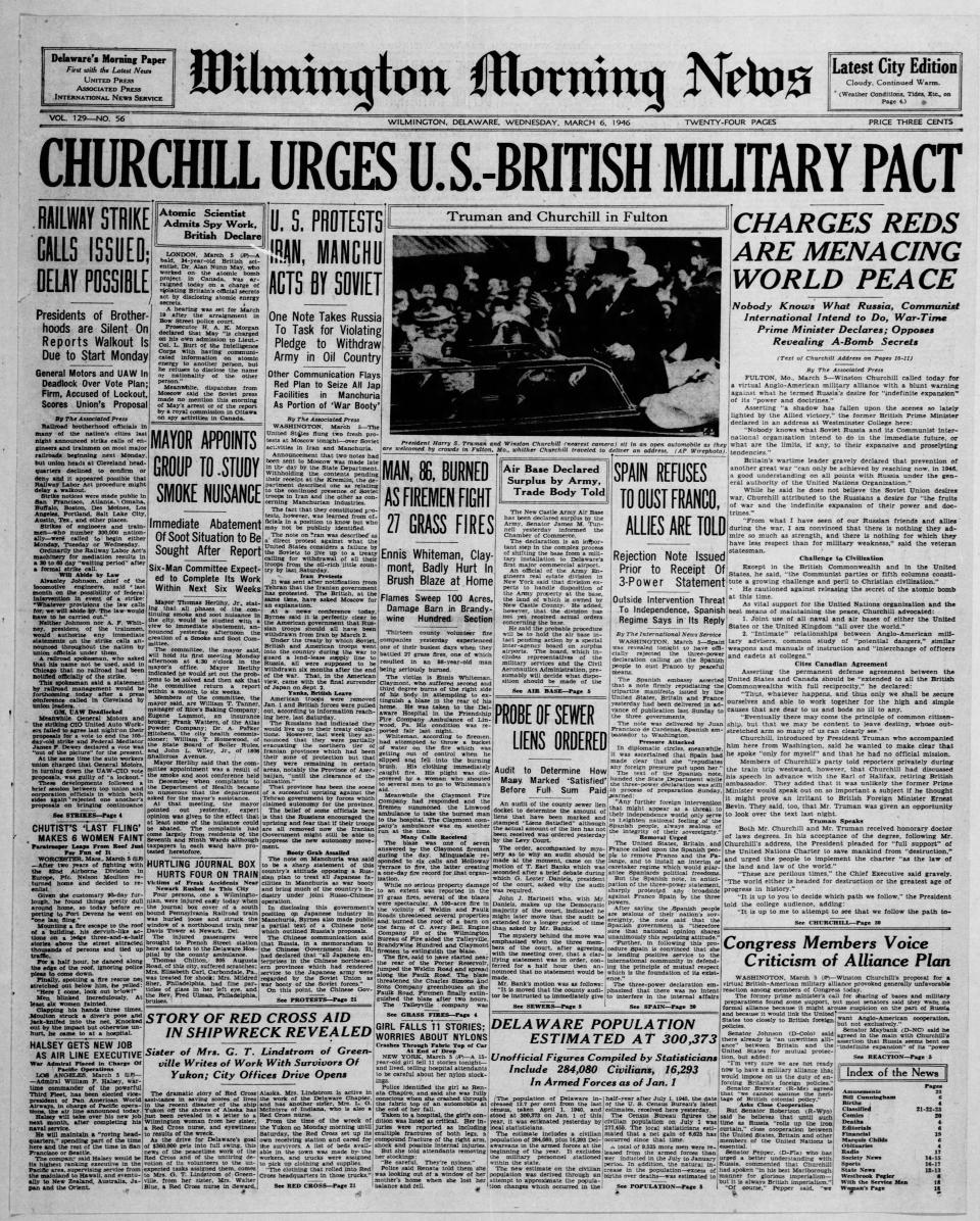 Front page of the Wilmington Morning News from March 6, 1946.