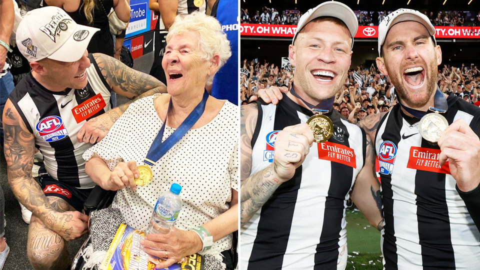 Jordan de Goey and his grandmother Elisabeth and De Goey celebrating.