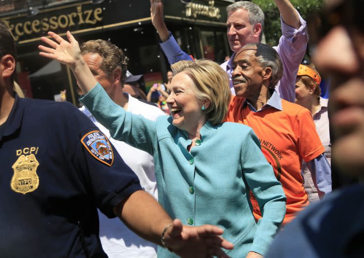 Hillary Clinton marches in the NYC Pride Parade on Sunday. (Seth Wenig/AP)