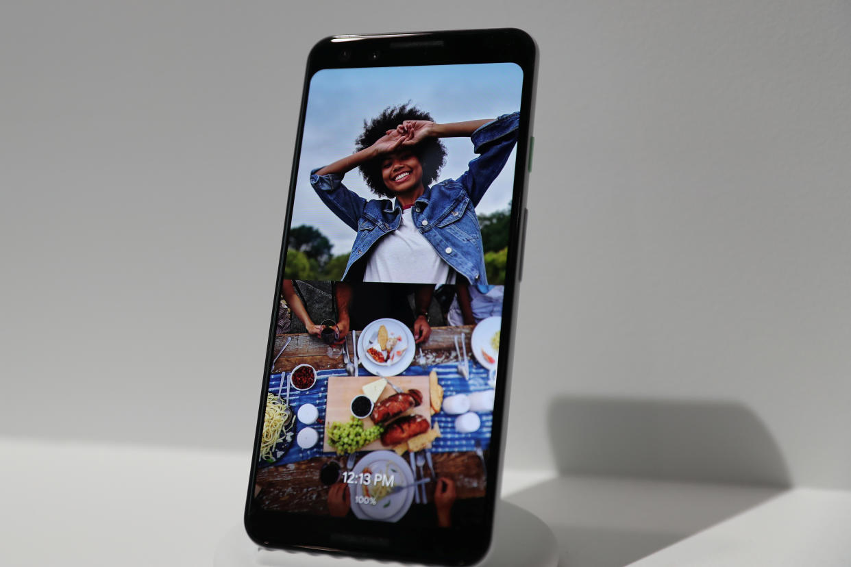 The Google Pixel 3 third generation smartphone is seen on display after a news conference in Manhattan, New York, U.S., October 9, 2018. REUTERS/Shannon Stapleton