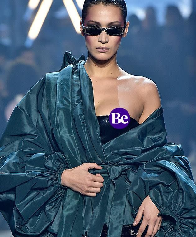 Bella didn't let her nip slip throw her off her modelling game. Photo: Getty