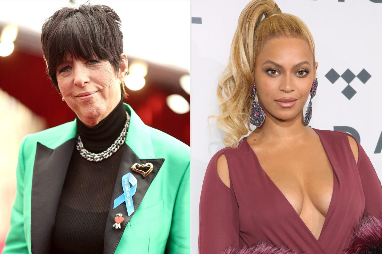 Diane Warren attends the 94th Annual Academy Awards at Hollywood and Highland on March 27, 2022 in Hollywood, California. (Photo by Emma McIntyre/Getty Images); Beyonce attends TIDAL X: 1020 at Barclays Center on October 20, 2015 in the Brooklyn borough of New York City. (Photo by Monica Schipper/FilmMagic)