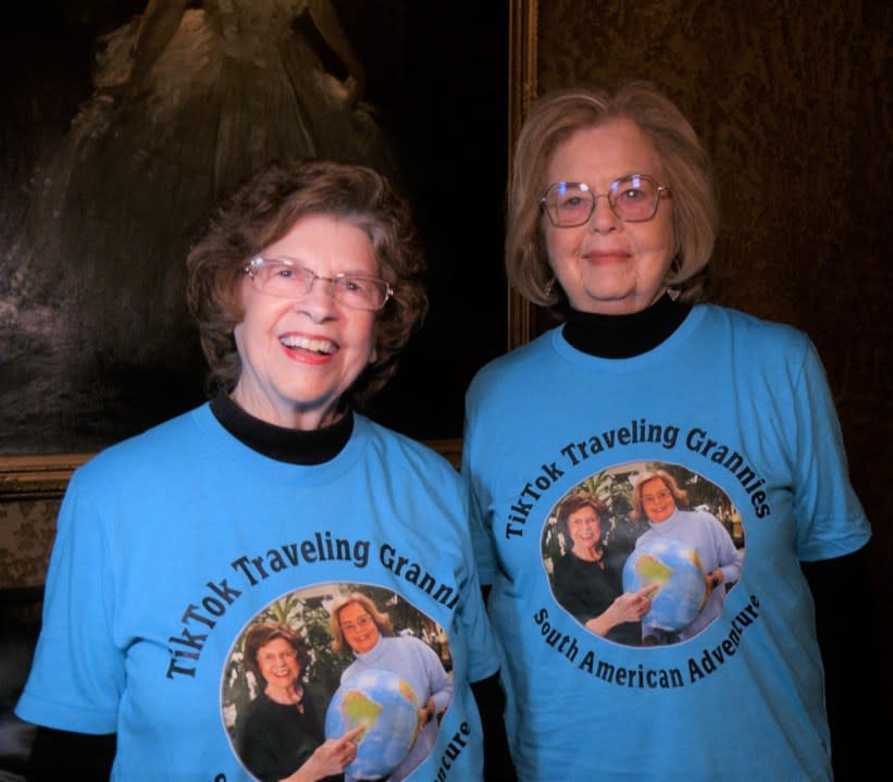 Dr. Sandy Hazelip (left) and Ellie Hamby (right) show off their new trip shirts