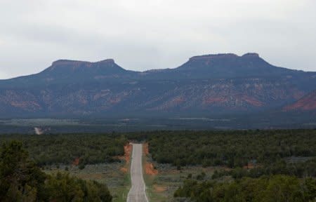 FILE PHOTO: Bears Ears, the twin rock formations which form part of Bears Ears National Monument in the Four Corners region, are pictured in Utah, U.S. May 16, 2017.  Picture taken May 16, 2017.   REUTERS/Bob Strong