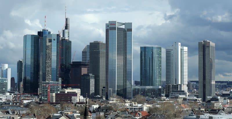 FILE PHOTO: The financial district with Germany's Deutsche Bank and Commerzbank is pictured in Frankfurt