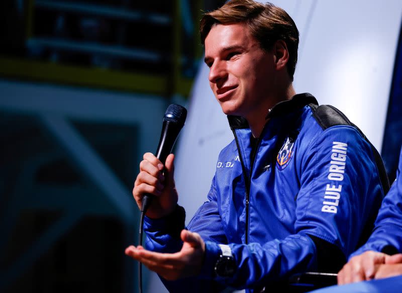 FILE PHOTO: Oliver Daemen, 18, of the Netherlands, speaks at a post-launch press conference, in the nearby town of Van Horn