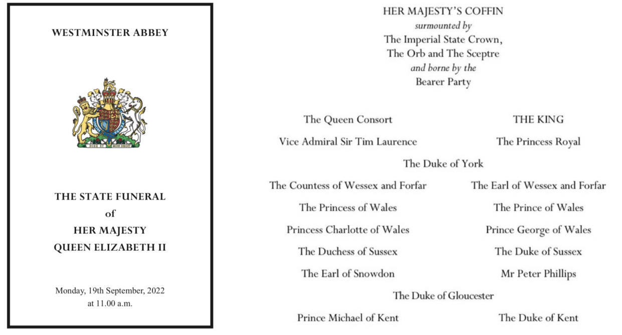 The Order of Service for the Queens's funeral