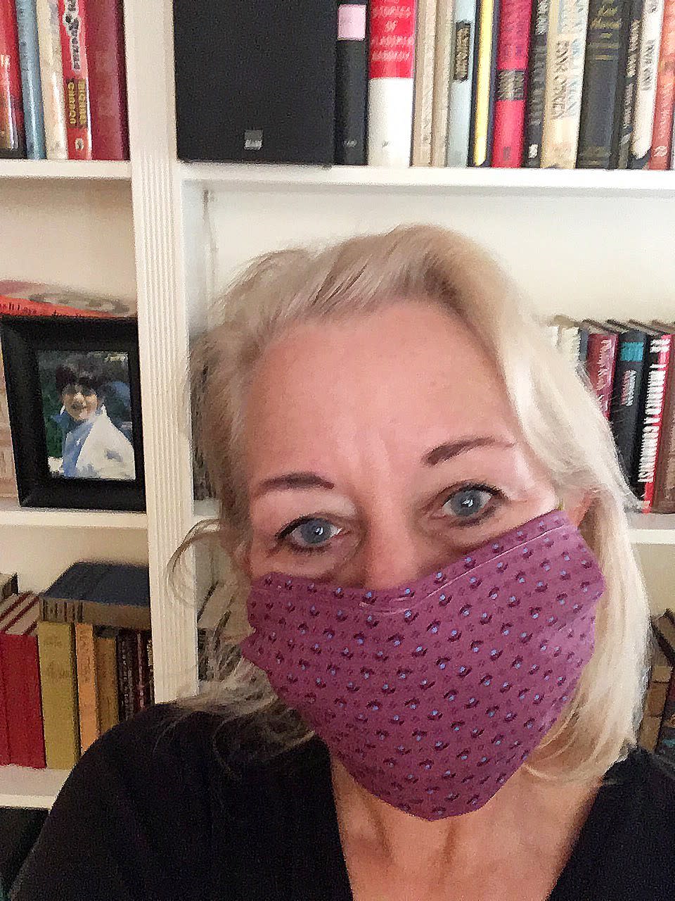 Laura Lippman with a homemade mask.