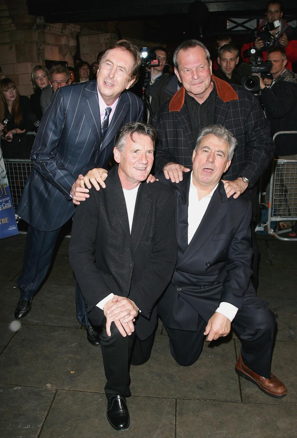 LONDON - OCTOBER 17:  (L-R) Eric Idle,Terry Gilliam,Michael Palin and Terry Jones arrive at the VIP West End premiere of Monty Python's Spamalot held at the Palace Theatre on October 17, 2006 in London, England.  (Photo by Gareth Cattermole/Getty Images)