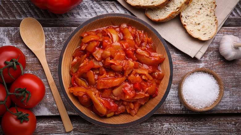 Bowl of Hungarian lecsó