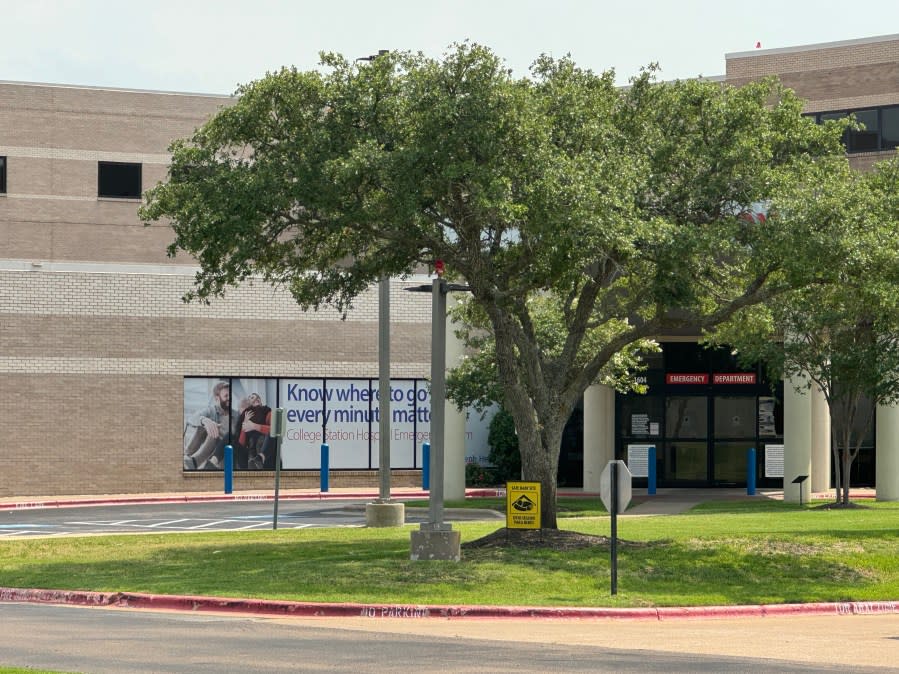 St. Joseph Health College Station Hospital, formerly College Station Medical Center, now has 19 bollards across two entrances. (KXAN Photo/Matt Grant)