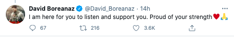 David Boreanaz publicly voiced support for Charisma Carpenter on TwitterTwitter