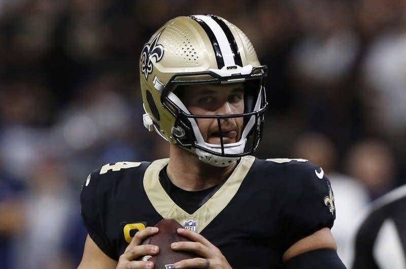 New Orleans Saints quarterback Derek Carr can be used as a low-end fantasy football QB1 in Week 13. File Photo by AJ Sisco/UPI