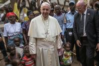 Pope Francis visiting an internally displaced people camp at St. Saviour parish in Bangui on November 29, 2015