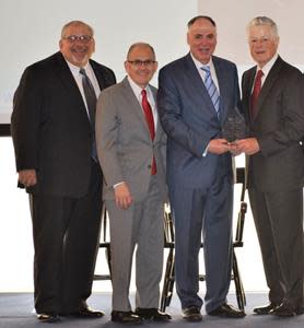 From left, Daniel A. Altilio, President and CPO, United Way of Hudson County; Eugene J. Cornacchia, President, Saint Peter’s University; Angelo Valente, Executive Director, Partnership for a Drug-Free New Jersey; former Gov. James J. Florio