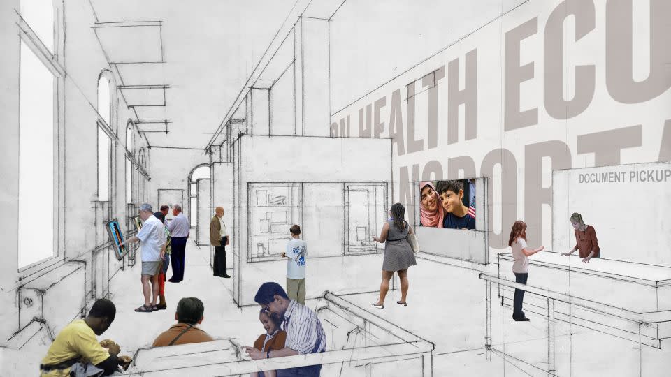 A rendering shows plans for a renovated Records Discovery Center at the museum. The records center is the "emotional core" of a visit to the island and often leaves visitors in tears, says Jesse Brackenbury, president and CEO of the Statue of Liberty – Ellis Island Foundation. - Courtesy Statue of Liberty - Ellis Island Foundation