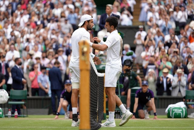 Novak Djokovic after beating Matteo Berrettini 