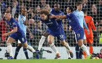 <p>David Luiz scored Chelsea’s second goal in the 2-0 win at Stamford Bridge which ended Manchester City’s unbeaten run in the Premier League (Adam Davy/PA) </p>