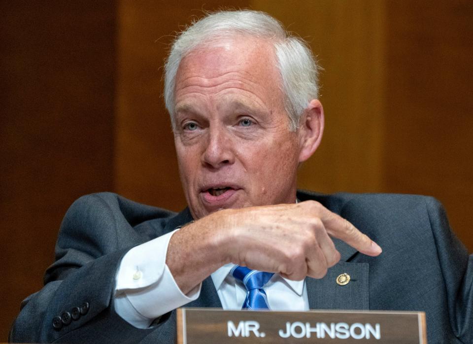 Sen. Ron Johnson, R-Wis., talking about Social Security, during a Senate Budget Committee hearing about Social Security, Wednesday, July 12, 2023, on Capitol Hill in Washington.