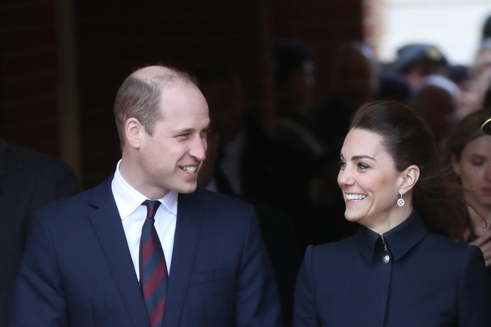 LOUGHBOROUGH, UNITED KINGDOM - FEBRUARY 11: Prince William, Duke of Cambridge and Catherine, Duchess of Cambridge depart the Defence Medical Rehabilitation Centre, Stanford Hall on February 11, 2020 in Loughborough, United Kingdom. Known as ‘DMRC Stanford Hall’, the centre is operated by the MOD and began admitting patients in October 2018. They deliver in-patient and residential rehabilitation to serving members of the Armed Forces. (Photo by Chris Jackson/Getty Images)