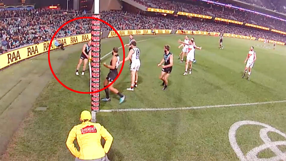 The controversial score review incident in Port's loss to GWS. 