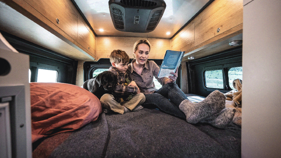 The Airstream Rangeline Touring Coach's sleeping area