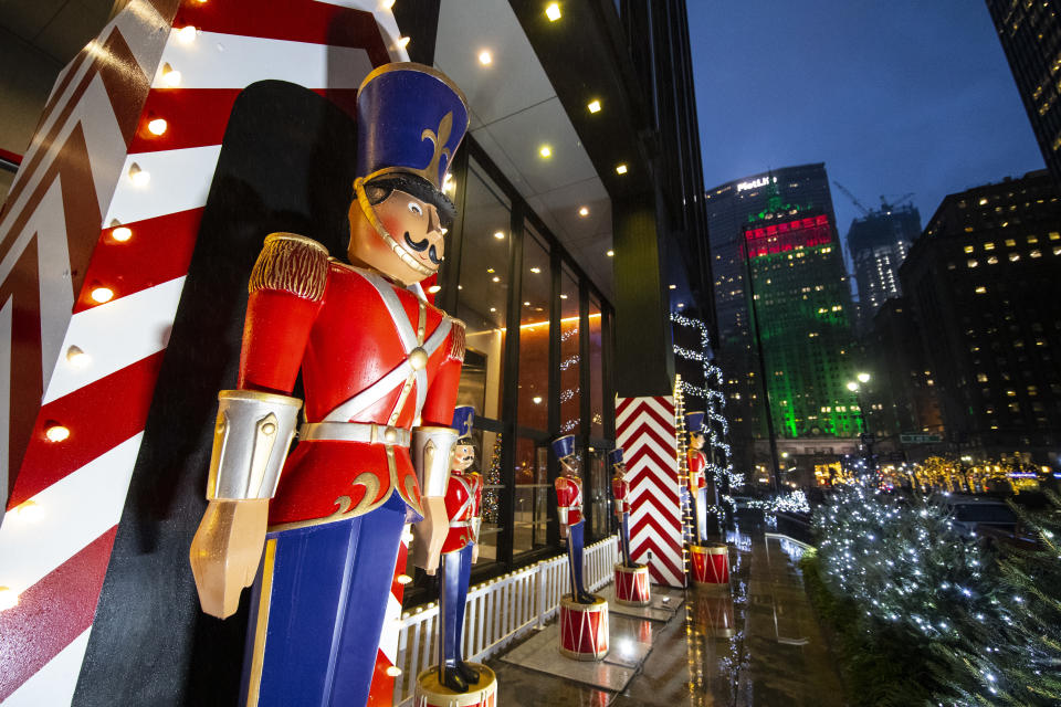 A wooden soldier stands guard outside an office building on Park Avenue in midtown Manhattan. (Photo: Gordon Donovan/Yahoo News)