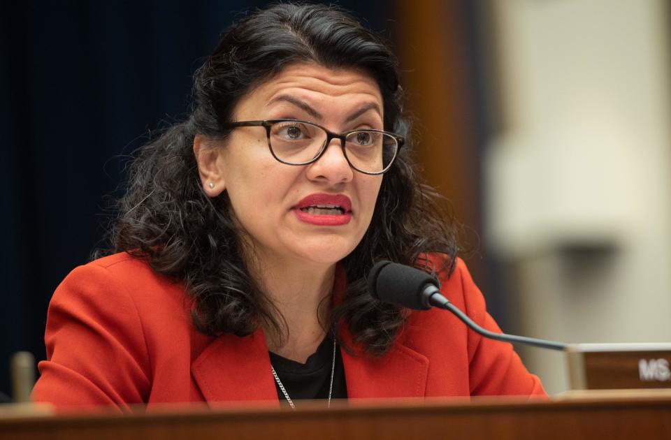 Rep. Rashida Tlaib, D-Mich., questions Secretary of the Treasury Steven Mnuchin as he testifies during a House Committee on Financial Services hearing on Capitol Hill in Washington, May 22, 2019.