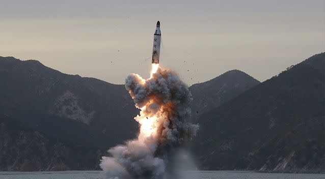 A file photo of a previous North Korean missile launch. Photo: AP