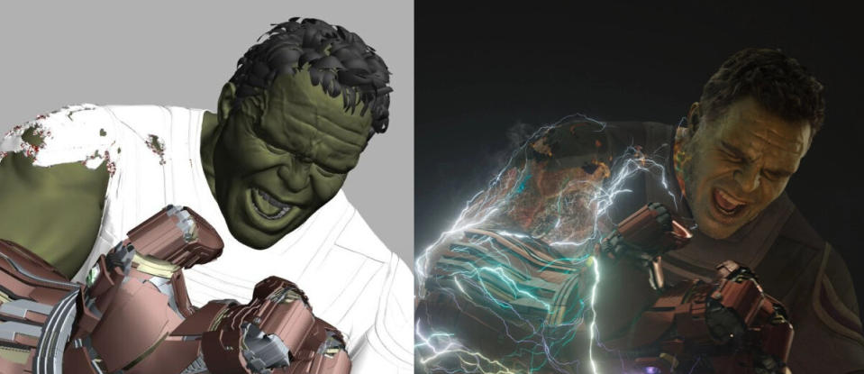 VFX breakdown of Mark Ruffalo as Hulk in 'Avengers: Endgame'. (Credit: Marvel)