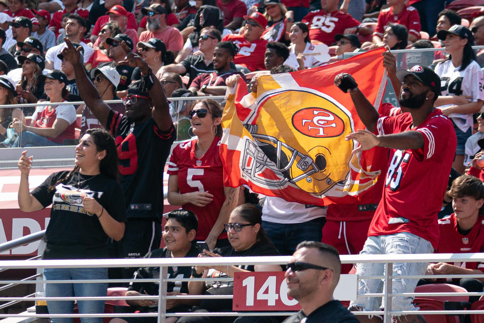 San Francisco 49ers fans cheer during the third quarter against the Las Vegas Raiders at Levi's Stadium on August 29, 2021. (Photo: Stan Szeto-USA TODAY Sports)