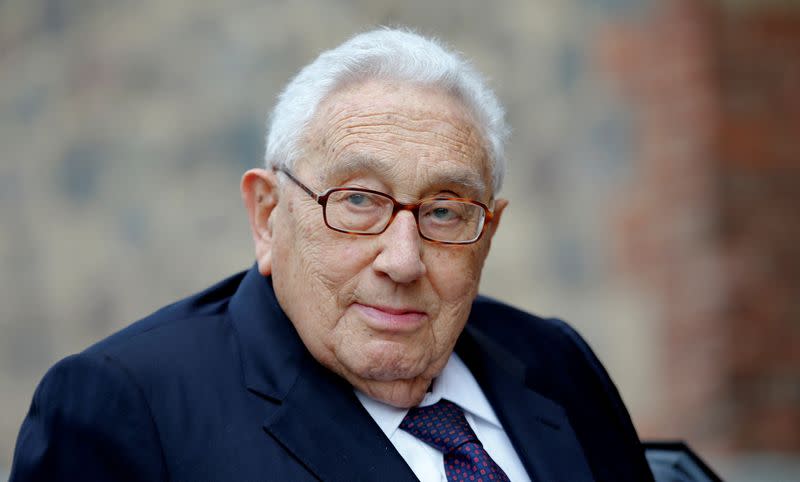 FILE PHOTO: Former U.S. Secretary of State Kissinger arrives for a memorial service for late Social Democratic senior politician Bahr at St. Mary's Church in Berlin