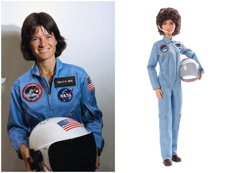 Sally Ride as a Barbie in a side by side image