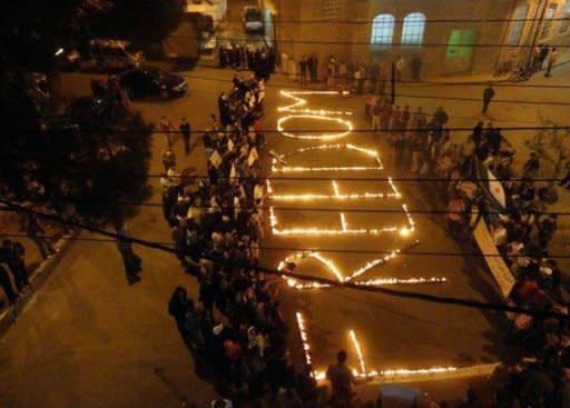 A picture released by the Syrian opposition's Shaam News Network shows an anti-regime protest in the town of Zabadani