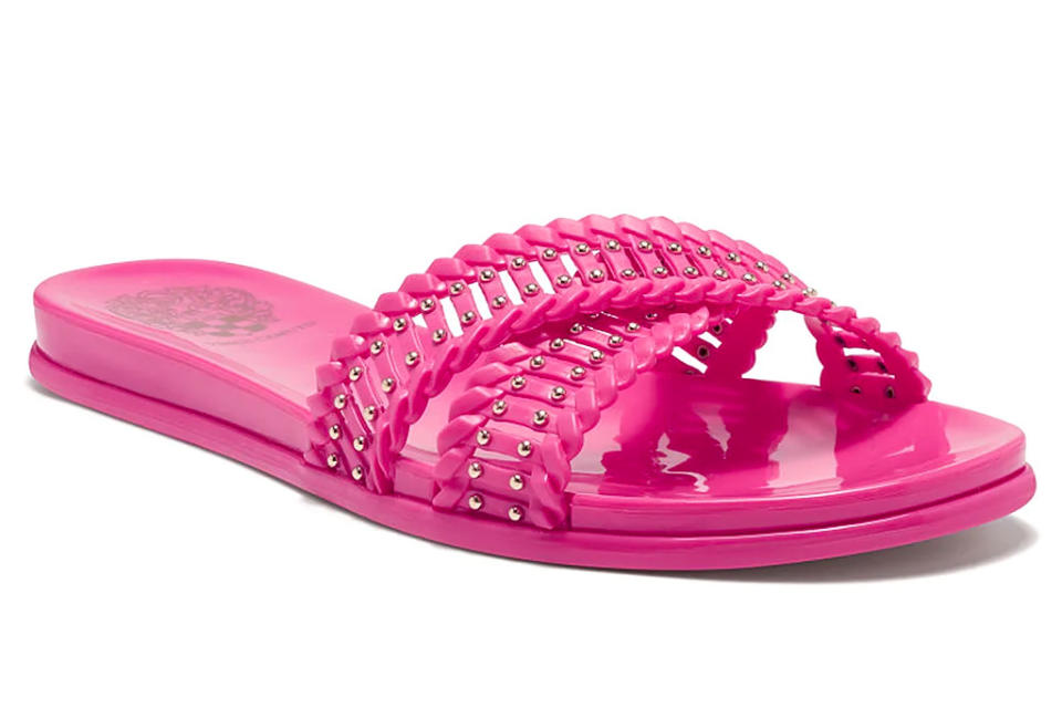 pink sandals, hot pink slides, vince camuto