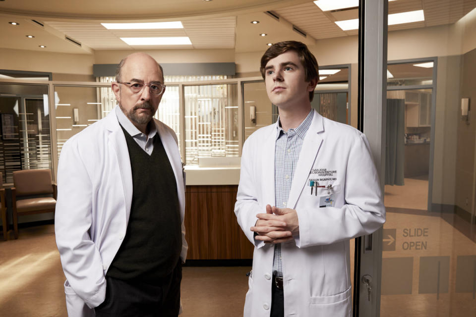 Richard Schiff as Dr. Aaron Glassman and Freddie Highmore as Dr. Shaun Murphy on The Good Doctor. Photo credit: Jeff Weddell<p>Photo credit: Jeff Weddell</p>