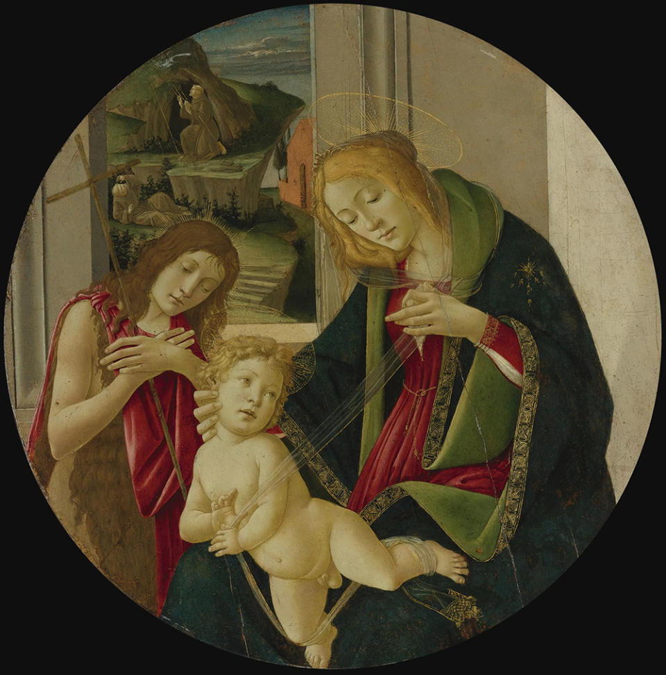 Botticelli 'Madonna and Child with the Young Baptist, Saint Francis receiving the Stigmata in the Distance'