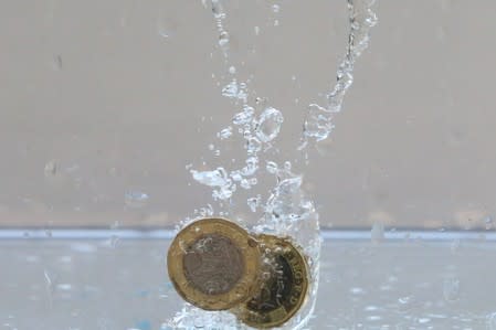 UK pound coins plunge into water in this illustration picture