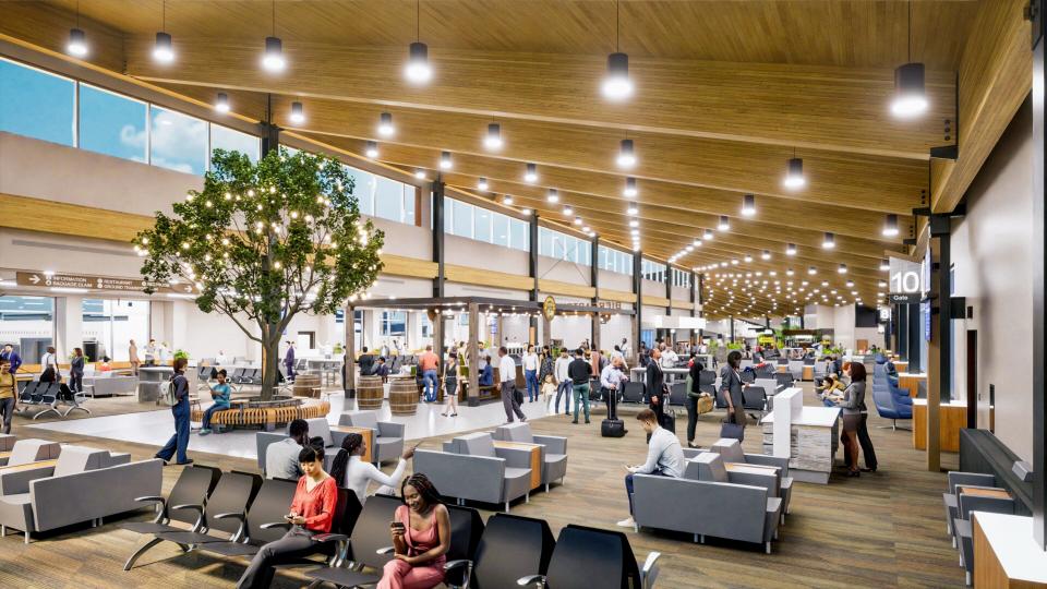 A rendering of the new floor plans and seating area at Appleton International Airport, which is part of a $66 million expansion project that will double the size of its terminal.