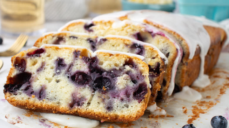 sliced blueberry bread