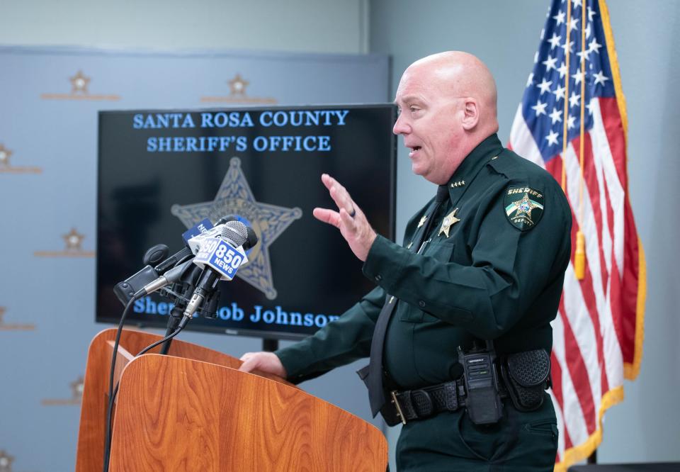 Sheriff Bob Johnson talks about the federal indictment of Marcus Spanevelo in the kidnapping of Cassie Carli that resulted in her death during a press conference at the Santa Rosa County Sheriff's Office in Milton on Thursday, Jan. 26, 2023.