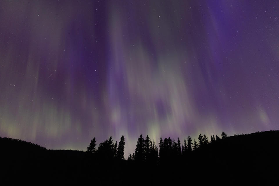 MANNING PARK, BRITISH COLUMBIA - MAY 11: Aurora borealis, commonly known as the northern lights is seen on May 11, 2024 in Manning Park, British Columbia, Canada. (Photo by Andrew Chin/Getty Images)